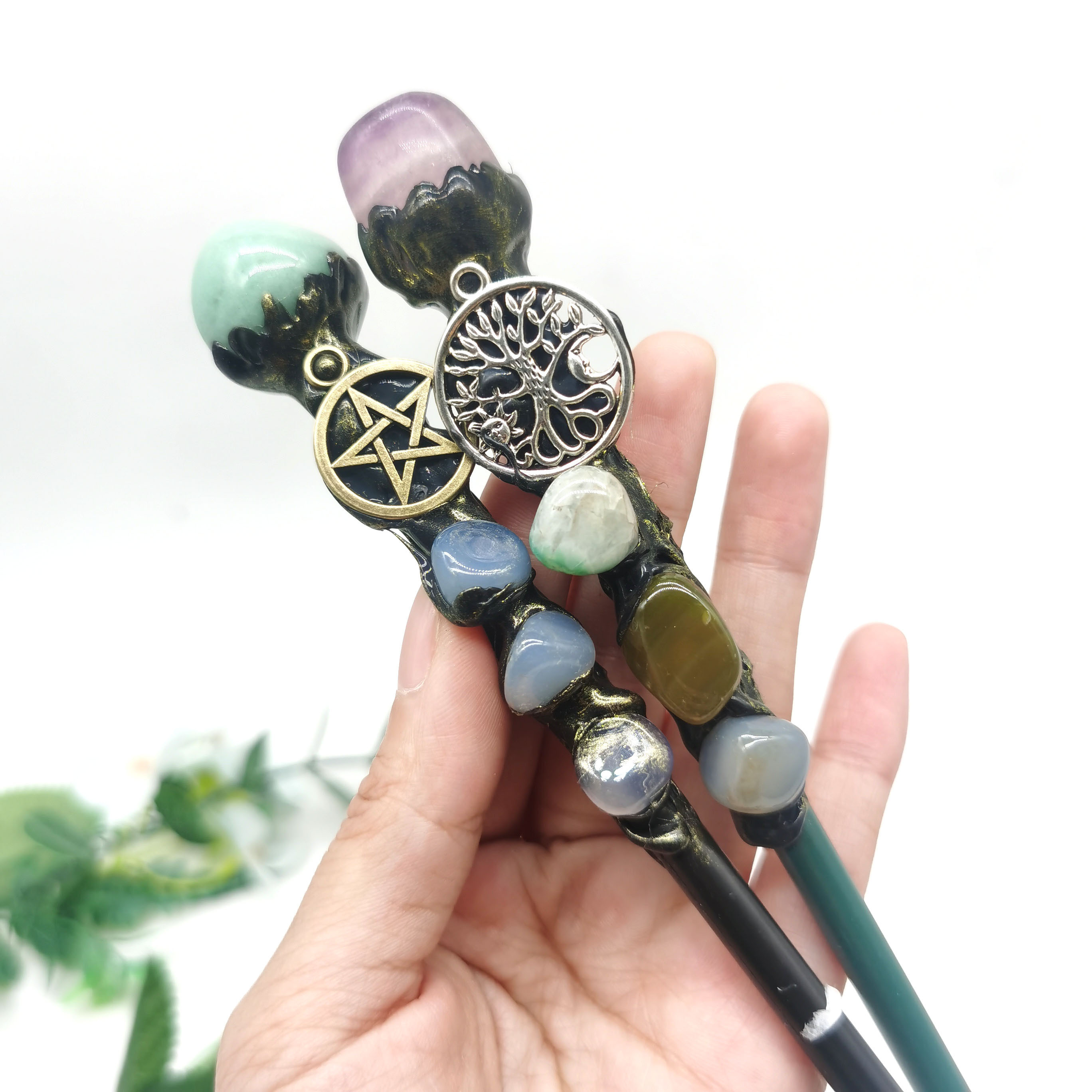 high quality natural gemstone crystal magic wand mixed materials crystal stone magic fairy wand for healing