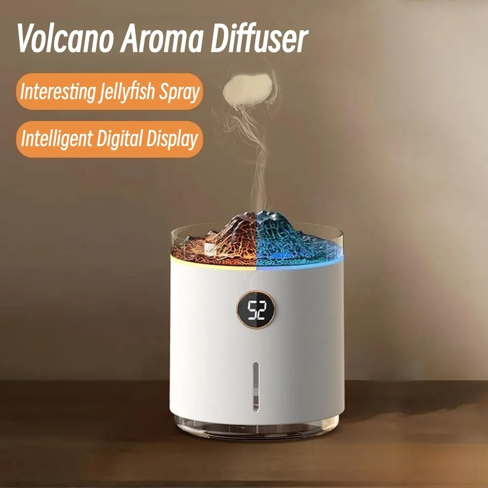 KG32 Digital Display Flame Aromatherapy Machine Desktop Volcano Atmosphere Lamp Spit Smoke Ring Jellyfish Spray Humidifier