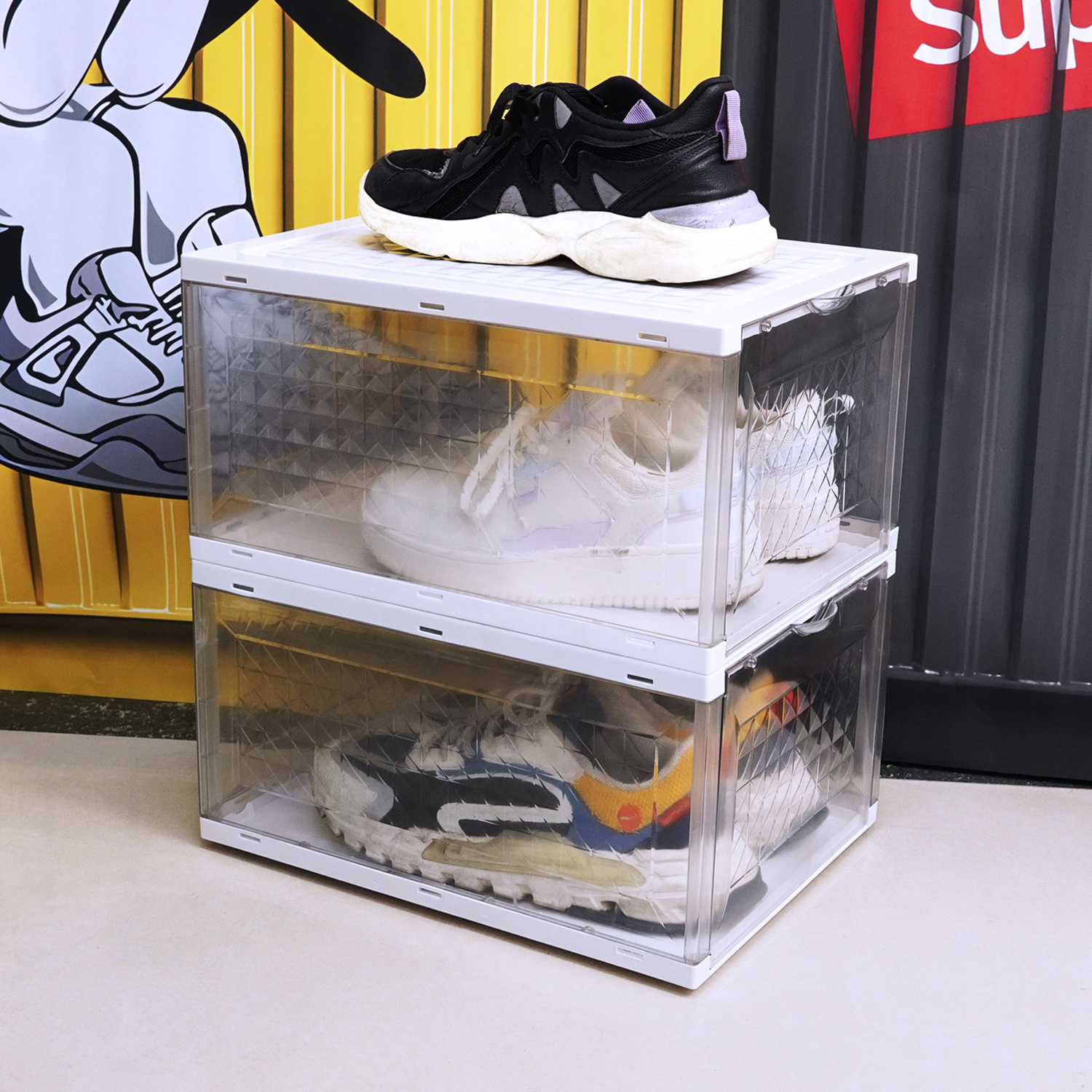 PET plastic clear shoe boxes plastic sneaker shoes storage box organizer