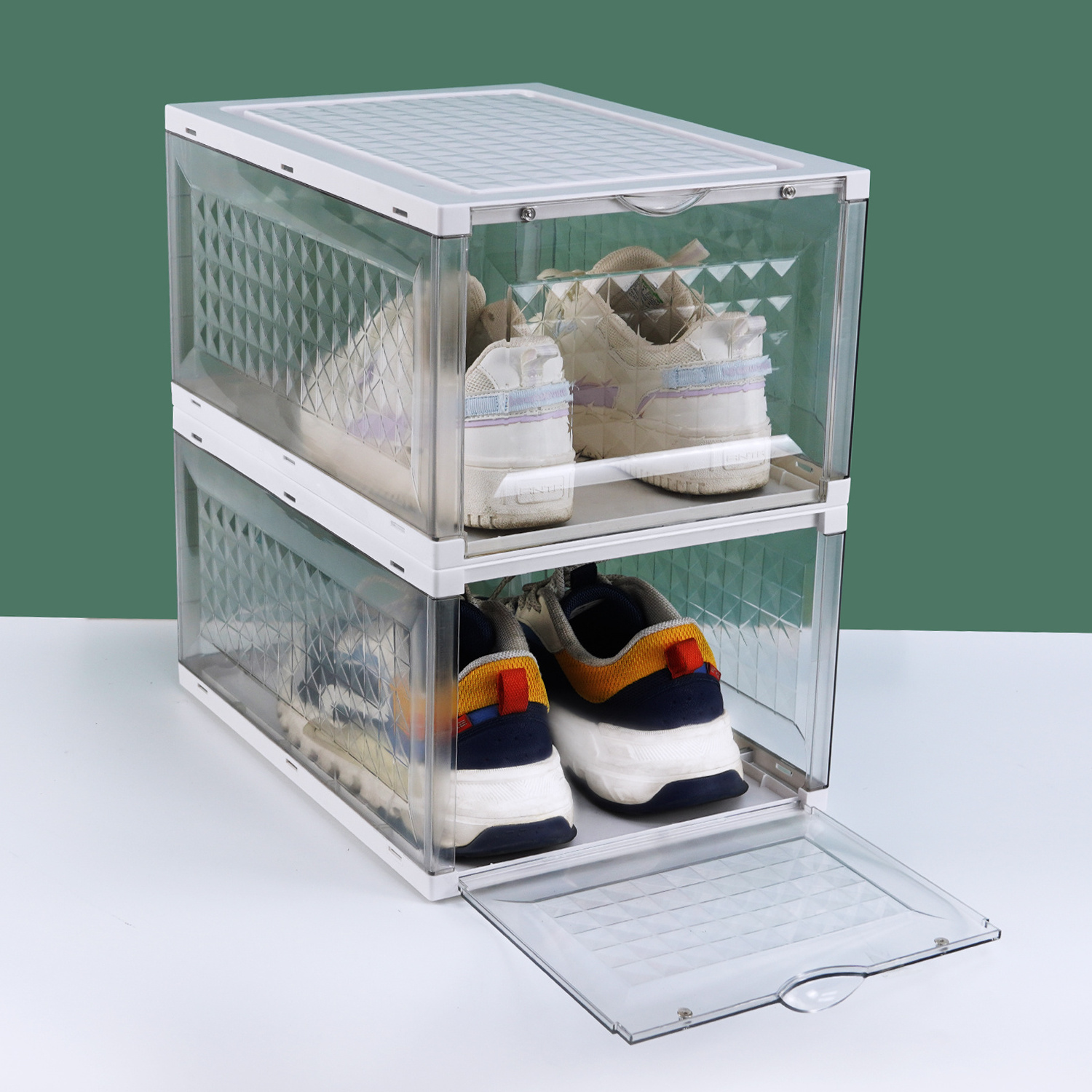 PET plastic clear shoe boxes plastic sneaker shoes storage box organizer