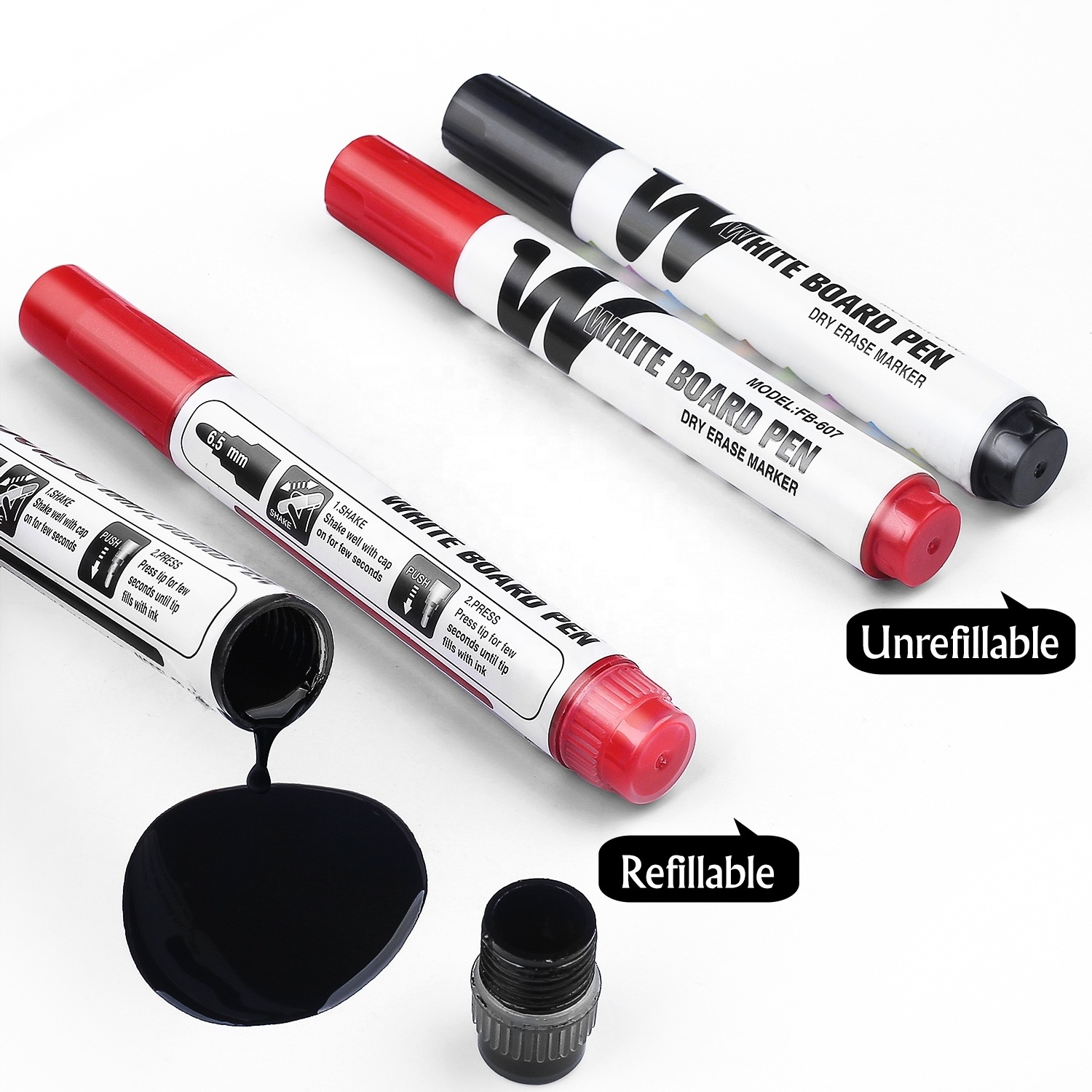 Eco Refillable Ink 0.5 Fine Point Durable Handle Wipe Off Easily Dry Erase Markers 4 Color Whiteboard Marker pen