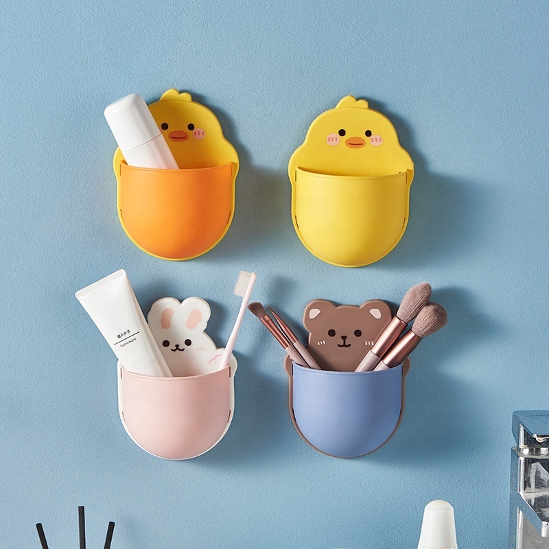 Cartoon shelf wall hole free storage shelf toothbrush cosmetics small shelf household wall hanging box