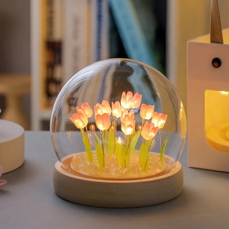 Hot Sale Creative Bedroom Decoration Dome Led Glass Flower Lampara De Tulipan for Gift