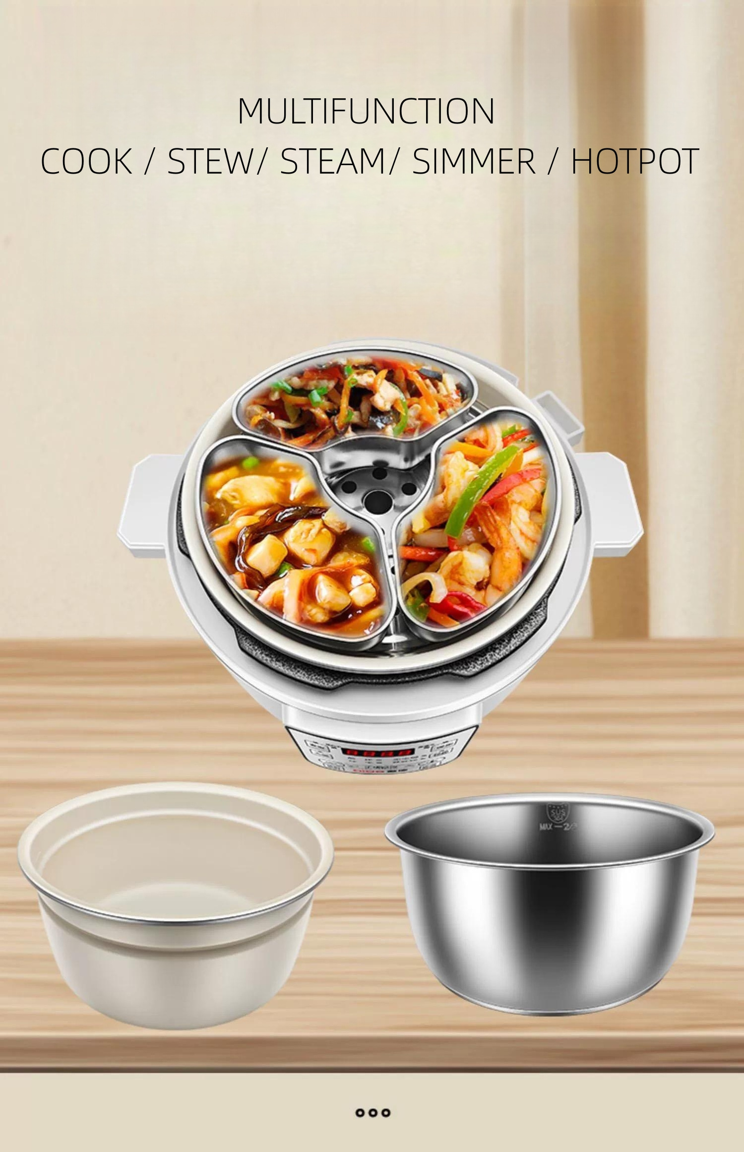 Electric Pressure Cooker 6 Quart Stainless Steel Multi-Function Programmable with Slow Cooker Stir-fry Rice Cooker