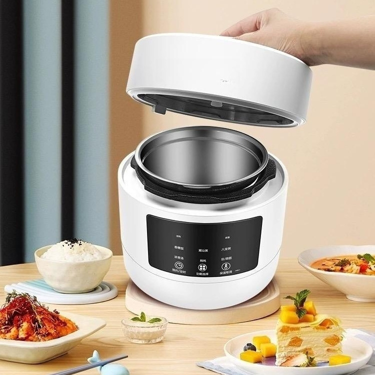 Mini Pressure Cooker 3-Cups Uncooked 2L Portable Non-Stick Small Travel Rice Cooker Smart Control Preset Time Warmer Steamer