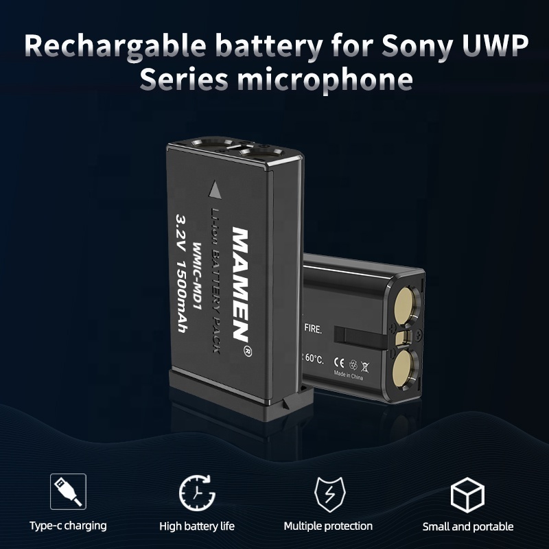 Mamen WMIC01 Type-C Batteries Rechargeable Polymer Lithium ion Battery Price 18650 Lithium Wireless Microphone Battery