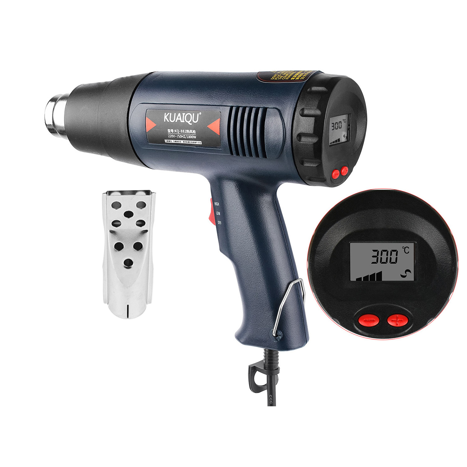 KQ882 60~600 Degrees Centigrade LCD Digital Mobile Repairing Portable Hot Air Plastic Welding Gun With Heat Gun Nozzle