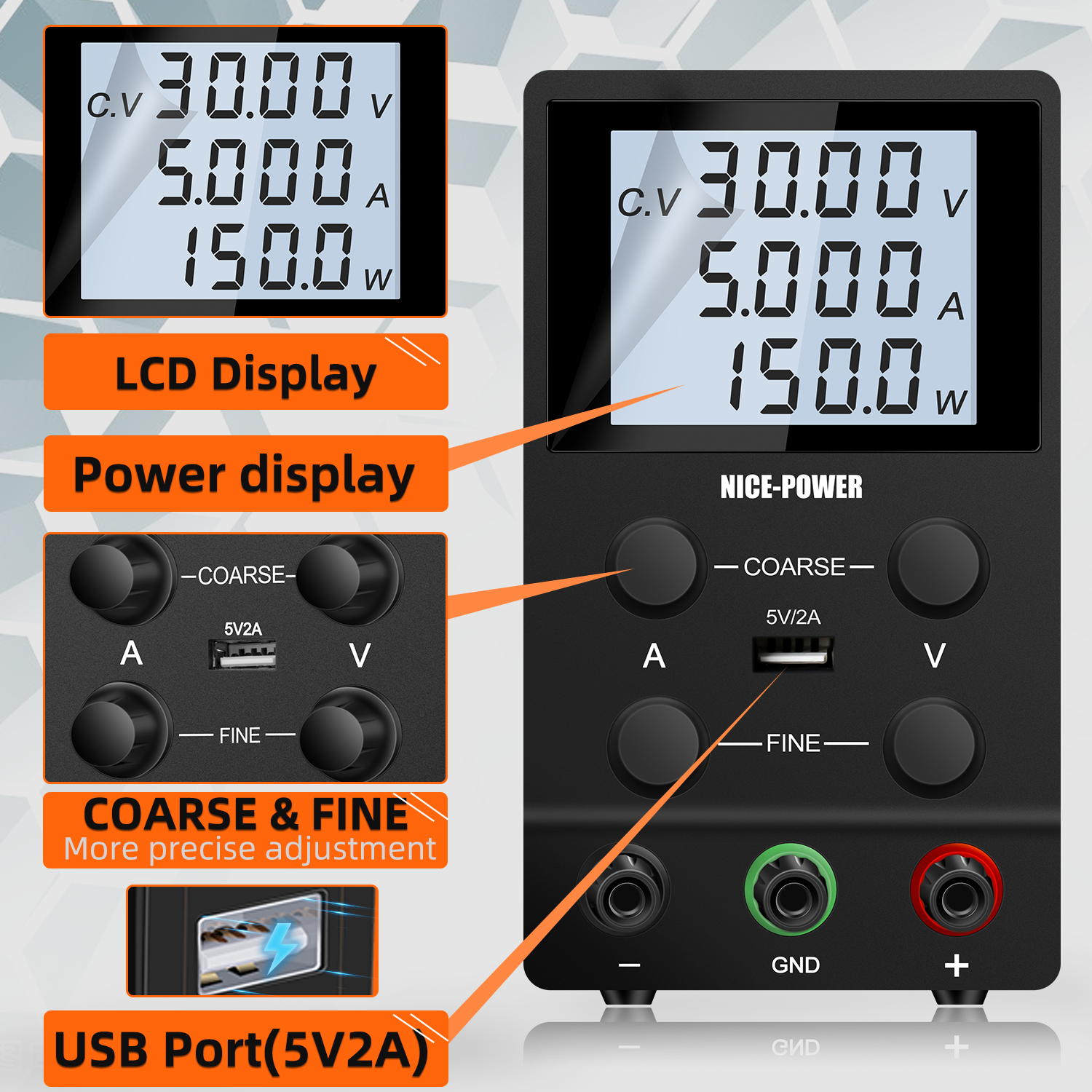 NICE-POWER SPS305D 30V 5A Laboratory Adjustable DC Regulated Power Supply Aging Test Electroplating Electrolysis