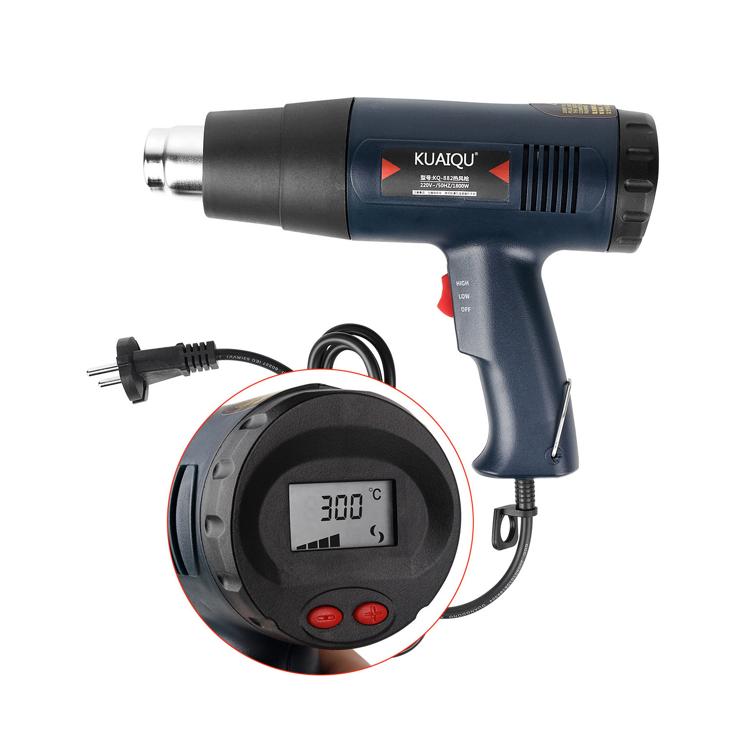 KQ882 60~600 1800W Cheap Price Digital Mini Hot Air Gun Heat Gun For Repair Cellphone With 7 Types Nozzles