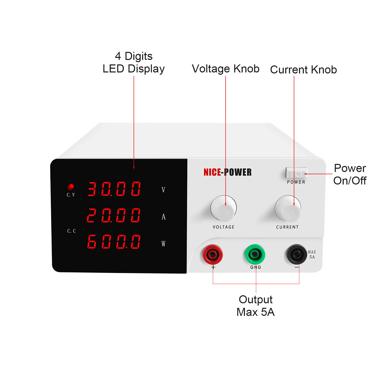 Nice Power R-SPS3020 High Precision Four Digital Adjustable Switching 30V 20A DC Variable  Power Supply