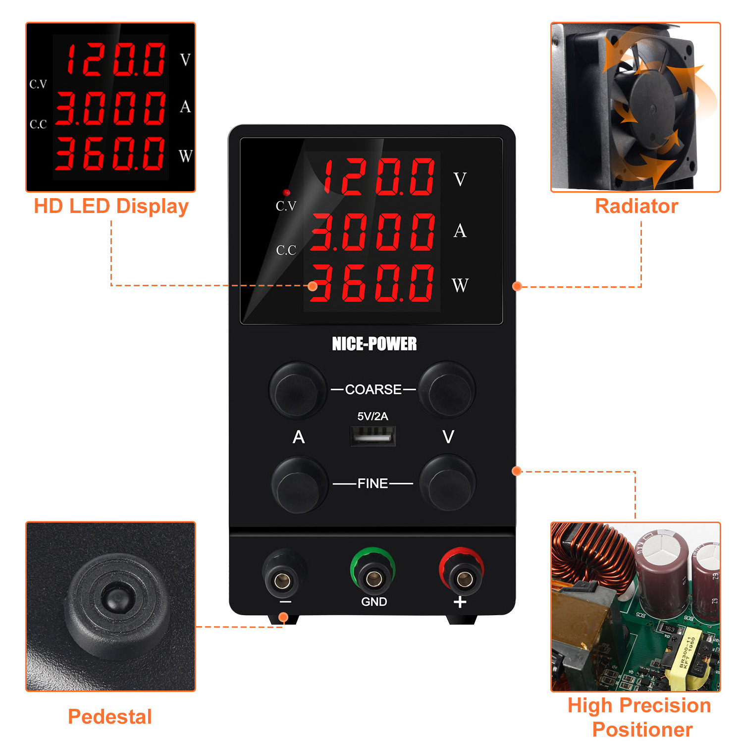 Nice Power Sps1203 120V 3A Black Desktop Variable Power Supply Laboratory Teaching Industrial Portable Maintenance Power Supply