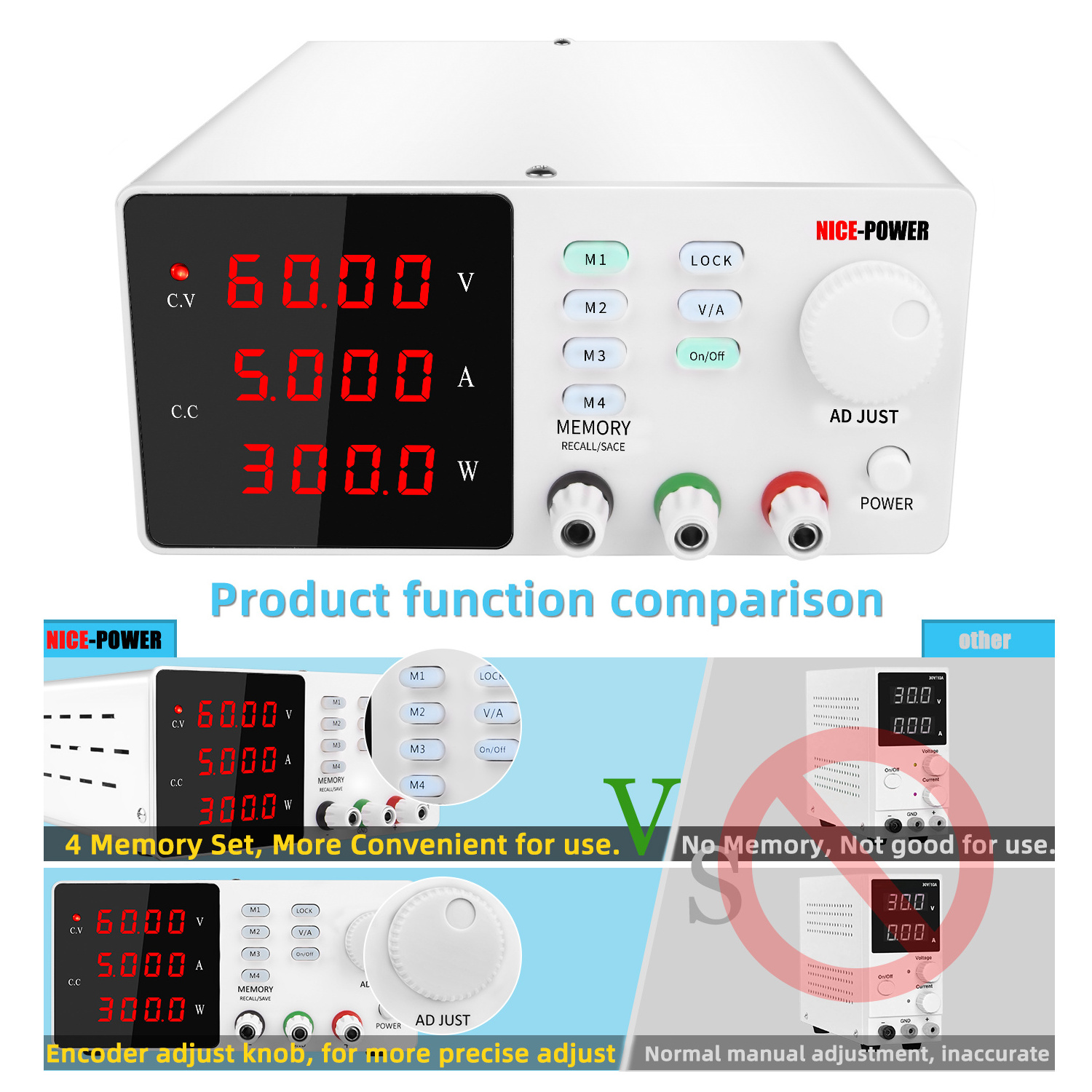 NICE-POWER SPPS-S605 60V 5A Phone Repair Adjustable Digital Programmable Tattoo Variable Switching Lab DC Power Supply