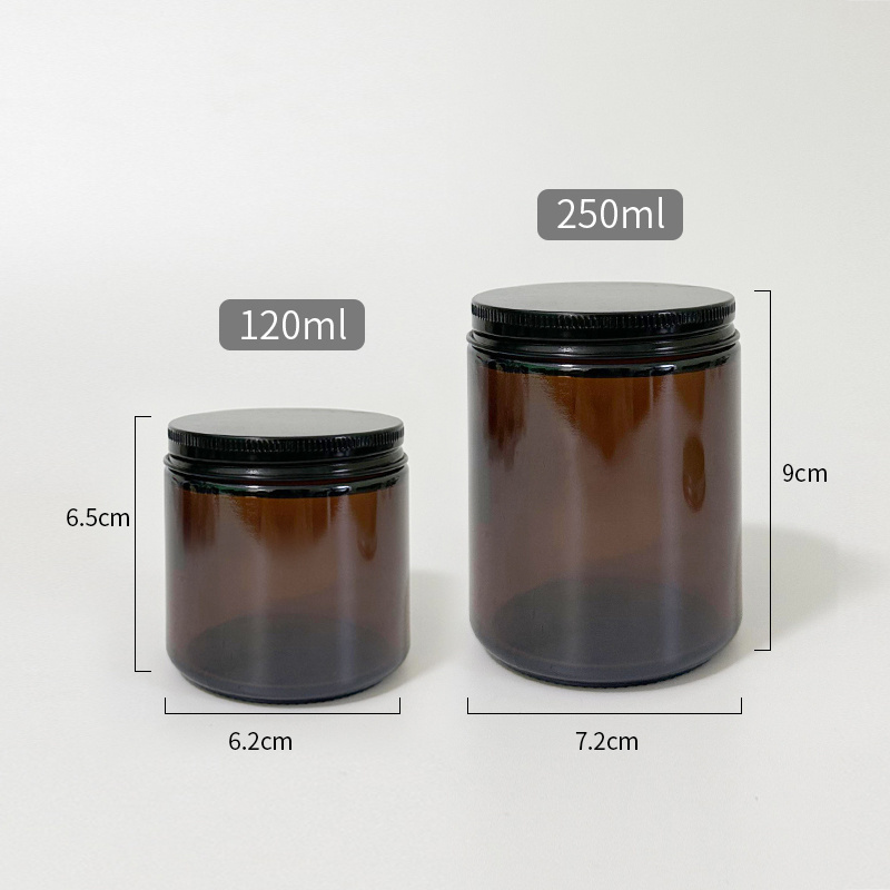 Wholesale 8oz 250ml Candle Cups Black Brown Amber Frosted Clear Green Blue Cylinder Glass Candle Jar With Lid