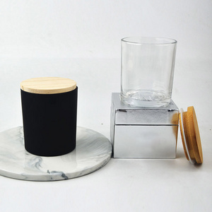 matte black  empty large 10 oz candle vessel cylinder luxury clear wholesale black glass jar candle holders with wooden lid