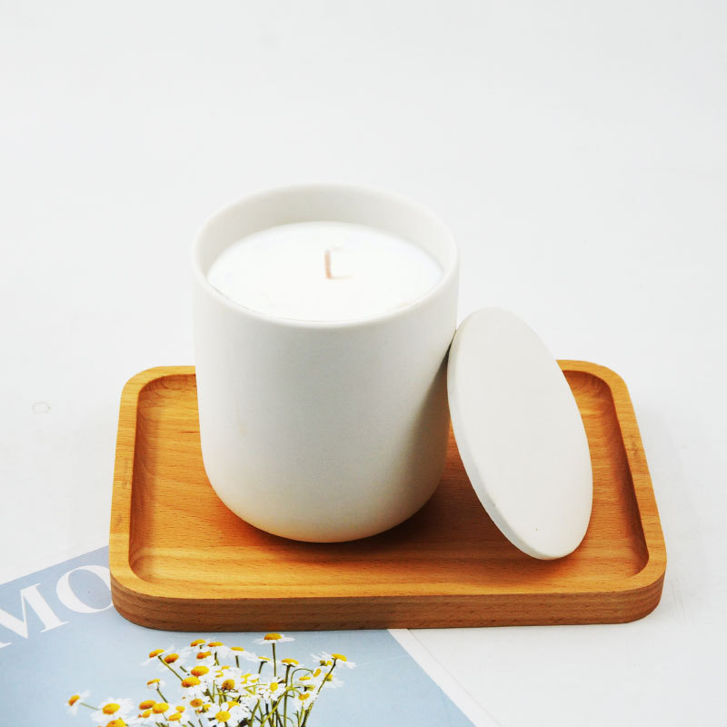 nordic custom cute matte ceramic candle vessel white round candle jar with lid 8oz 10oz 12oz