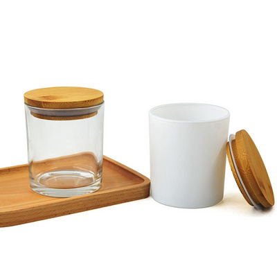 Matte White Glass Candle Jar For Candle Making Clear Candle Jar With Bamboo Wood Lid 7oz 10oz 15oz