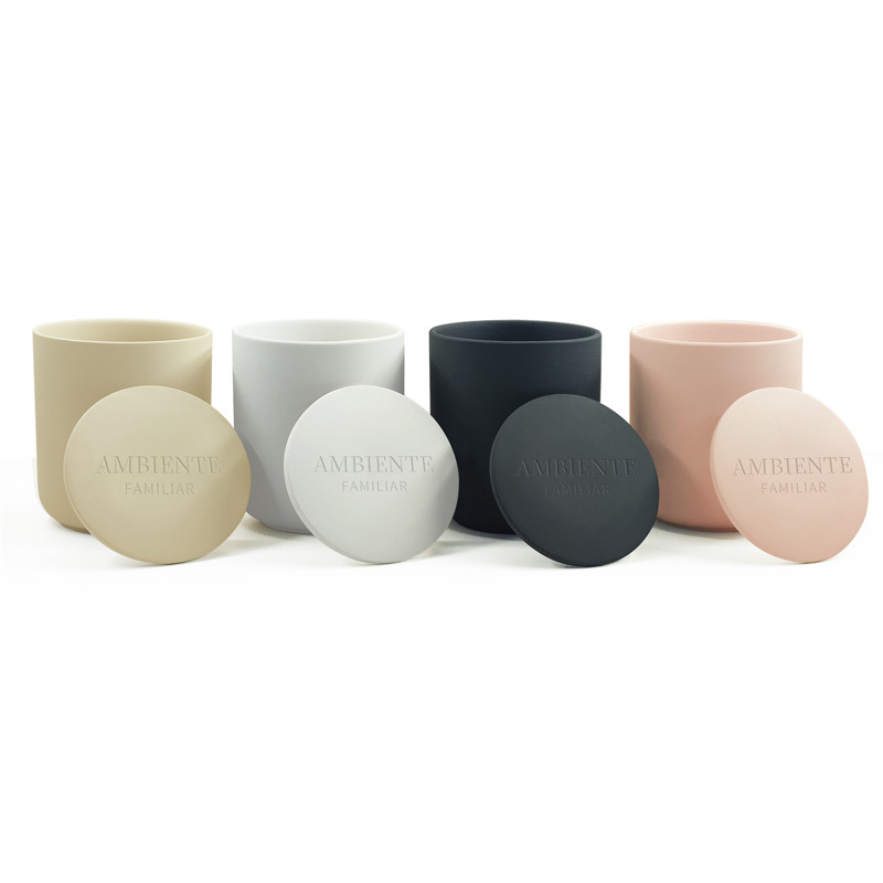 Luxury Unique Cylinder Ceramic Candle Jar 12oz Matte Empty Modern Candle Jars Vessels With Lids