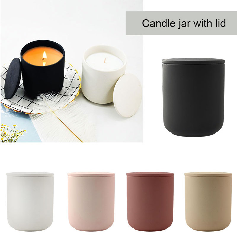 nordic custom cute matte ceramic candle vessel white round candle jar with lid 8oz 10oz 12oz