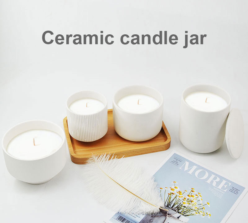 nordic custom cute matte ceramic candle vessel white round candle jar with lid 8oz 10oz 12oz