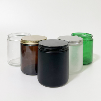 Wholesale 8oz 250ml Candle Cups Black Brown Amber Frosted Clear Green Blue Cylinder Glass Candle Jar With Lid