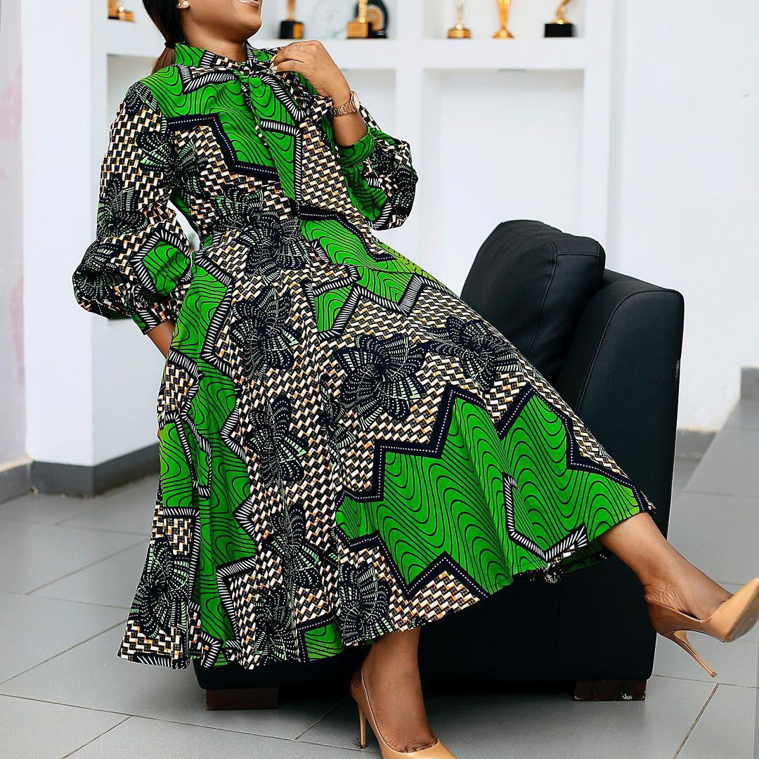 Women Printed Bandage Swing Skirt African Kitenge Dress Designs Plus Size Womens African Dresses