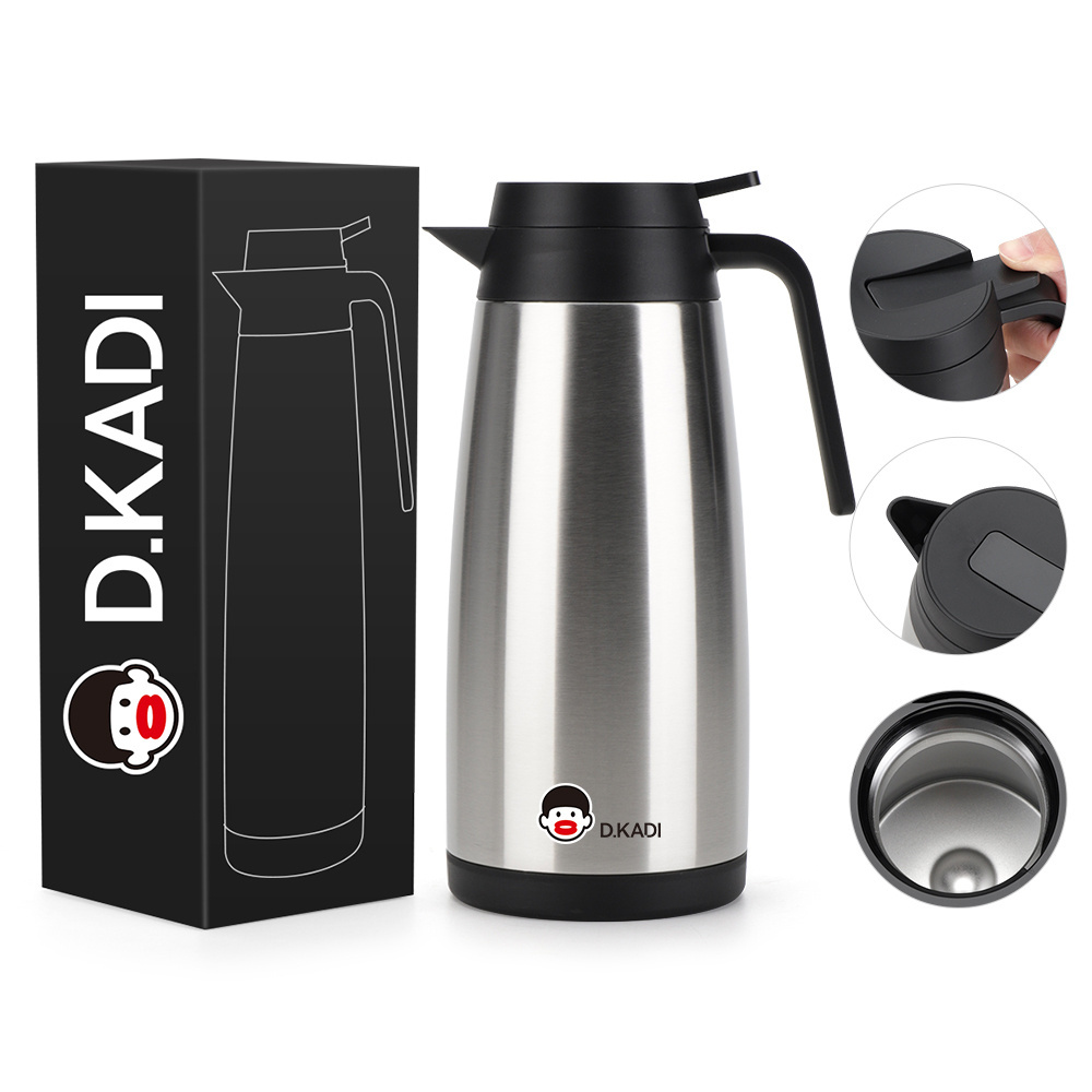 1L Modern 304 Stainless Steel Double Wall Insulated Travel Thermos Metal and Plastic Tea Coffee Pot with Customized Logo