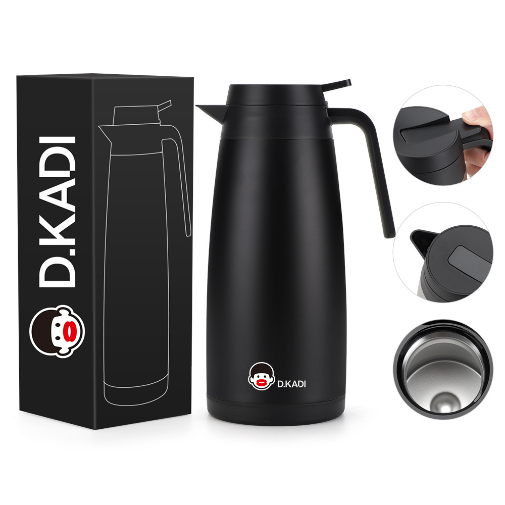 1L Modern 304 Stainless Steel Double Wall Insulated Travel Thermos Metal and Plastic Tea Coffee Pot with Customized Logo