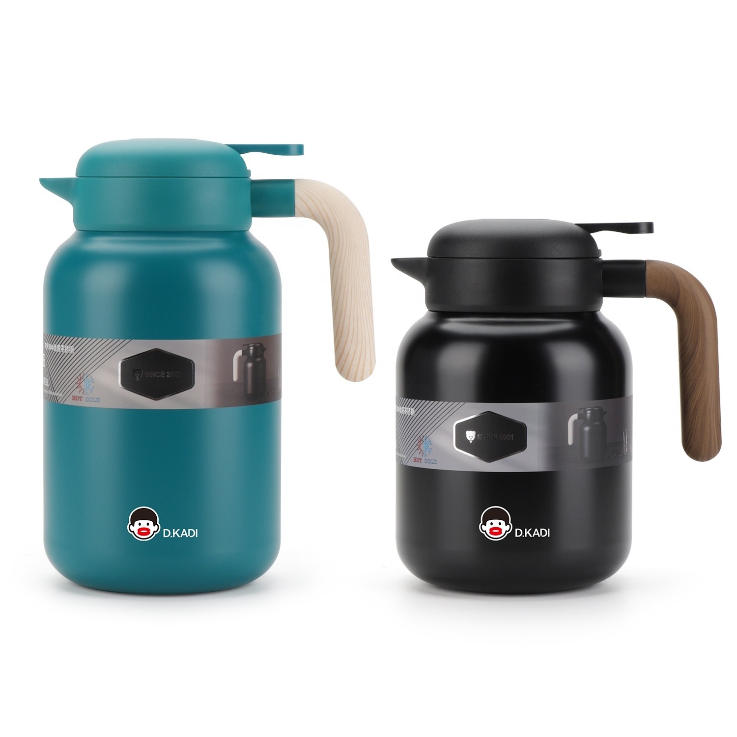 2000ml Camping Double Wall Insulated Thermos Tea Carafe, 18/8 Stainless Steel Vacuum Thermos Coffee Pot with Wooden Handle