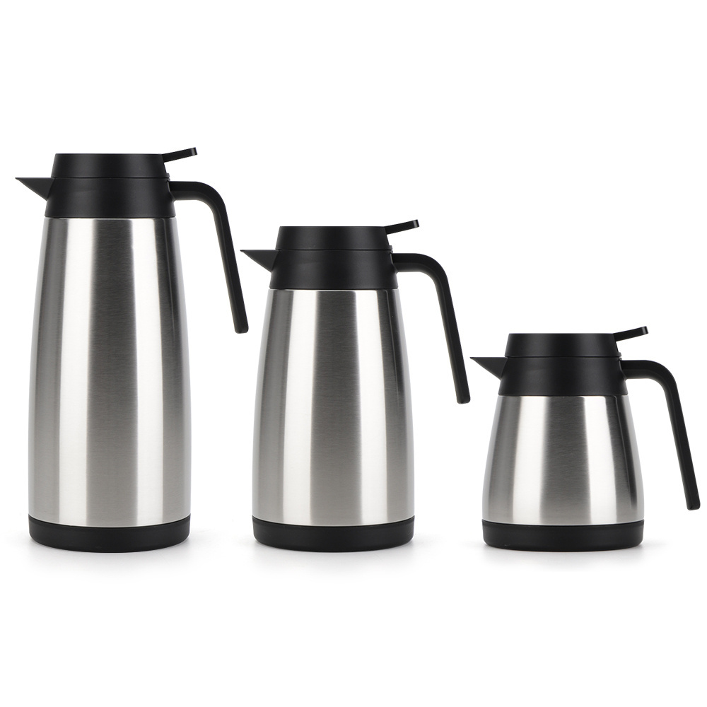 1L Modern 304 Stainless Steel Double Wall Insulated Travel Thermos Metal and Plastic Tea Coffee Pot with Customized Logo