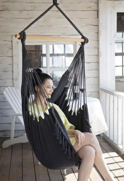 Hammock Chair Hanging Rope Swing, 2 Cushions Included Large Macrame Hanging Chair with Pocket`