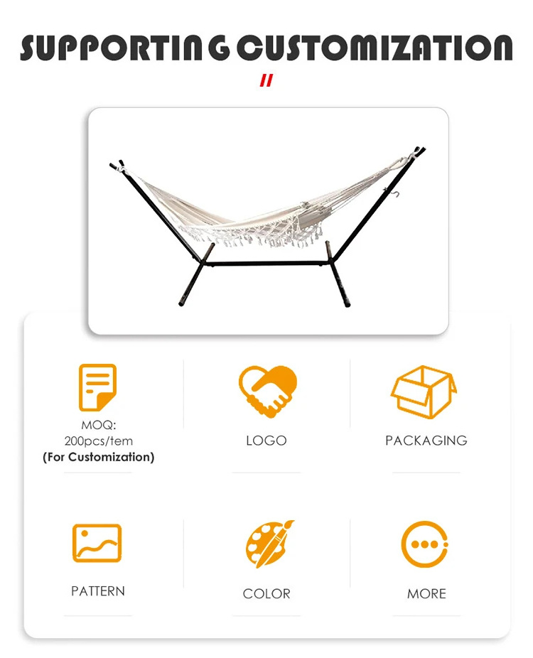 High Quality Fashion Tassel Double Person Garden Portable Folding Hammock Swing Chair With Steel Stand