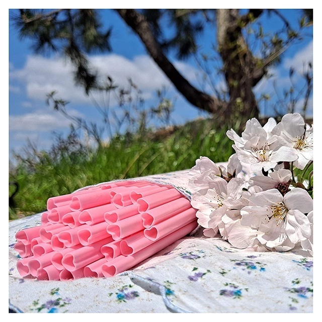 Heart shaped pink straw disposable drinking straw for kids for home birthday party