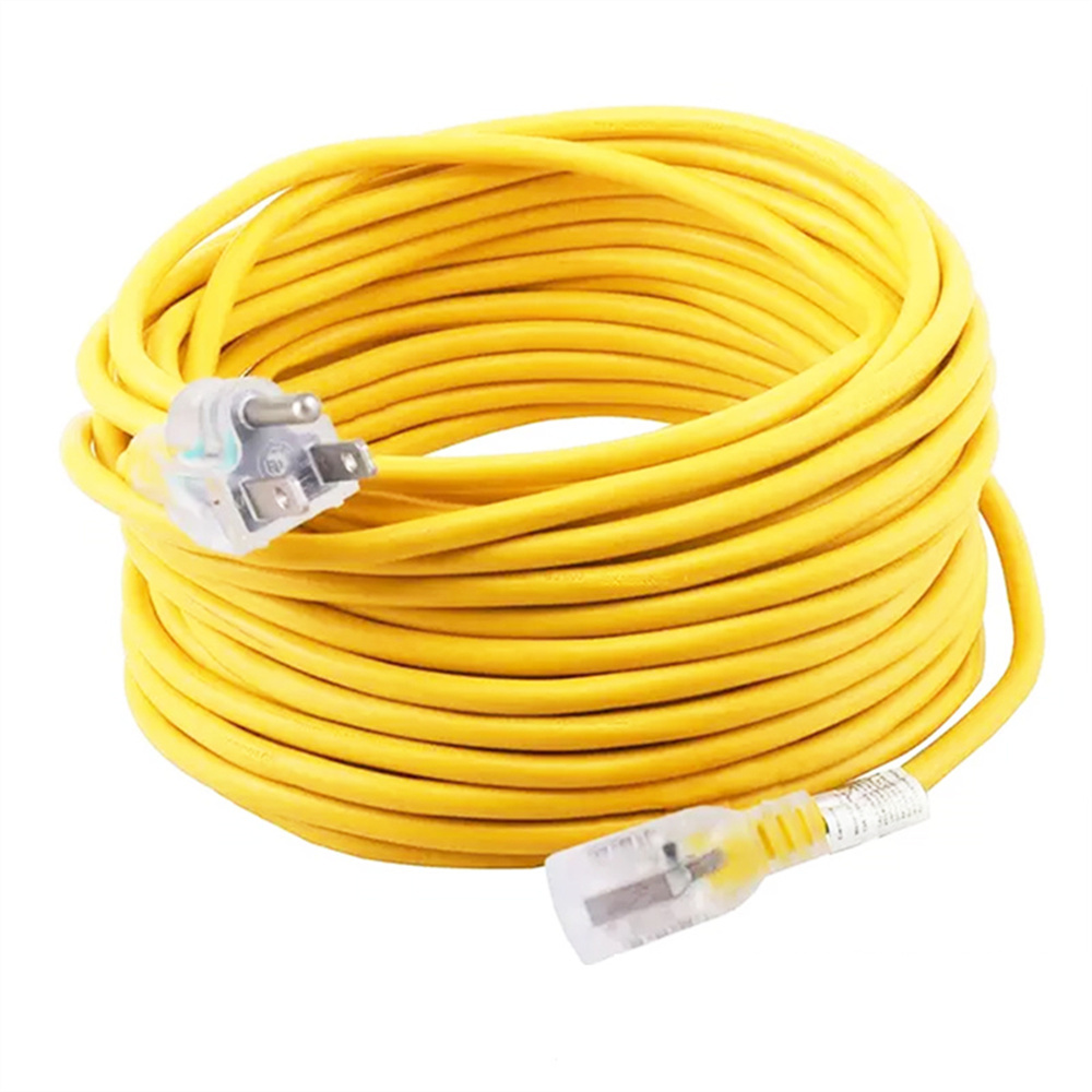 50ft 12/3 Outdoor Extension Cord Waterproof Flexible Cold Resistant Power Cord,15amp 1875W SJTW Yellow Power Extension Cord