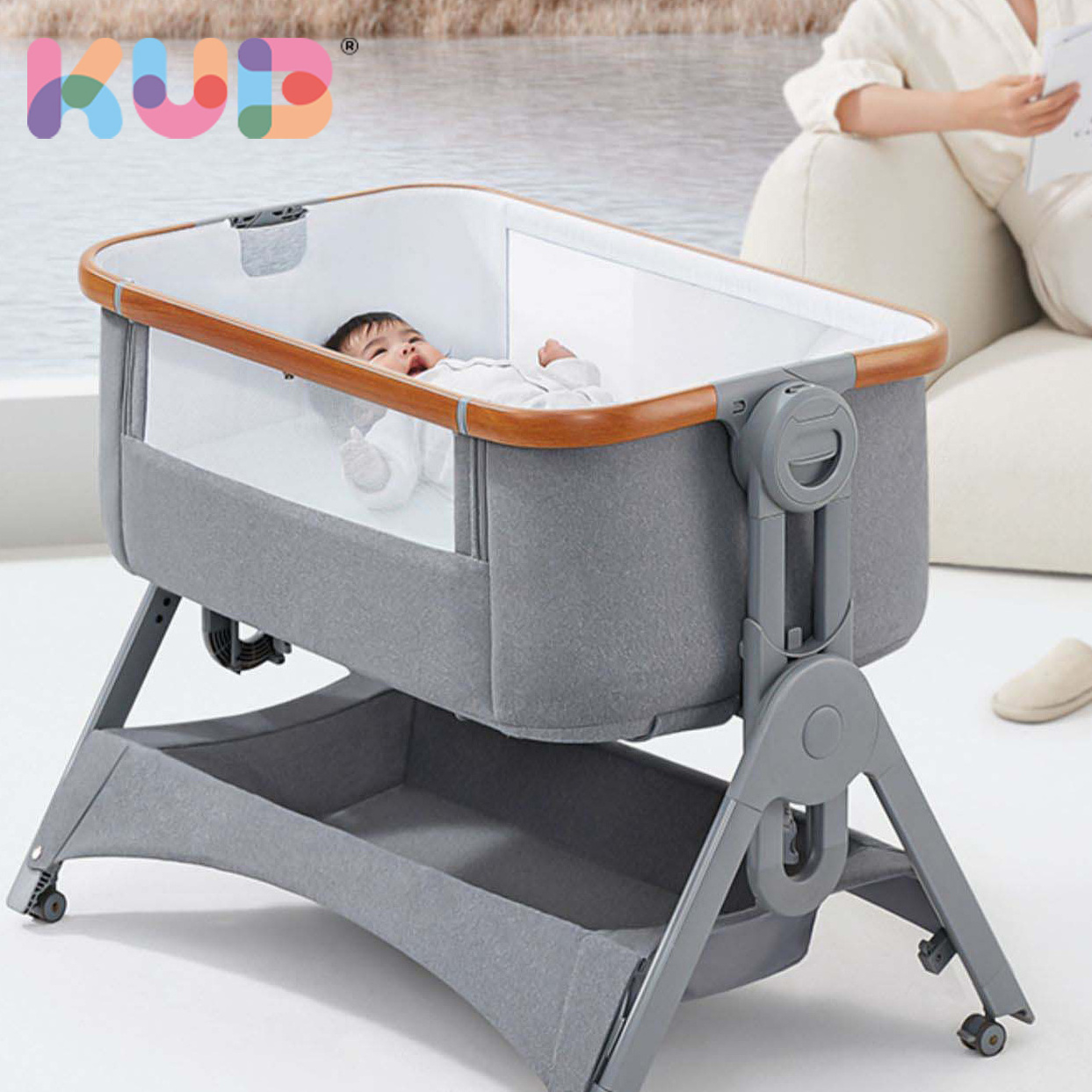 Kub Newborn Baby Foldable Parent Bed Slant Foldable Baby Bed With Mosquito Net