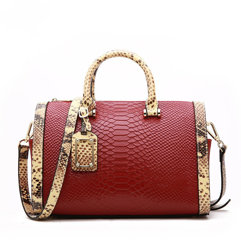 custom high quality genuine leather handbags business purse designs snake pattern classic handbags for women