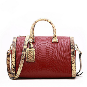 custom high quality genuine leather handbags business purse designs snake pattern classic handbags for women