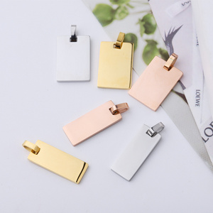 Custom Size Stainless Steel Rectangle Mini Jewelry Pendants Engraved Name Women Men Personalized Necklace Charm Findings