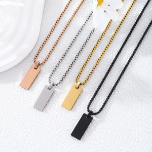 New Fashion Stainless Steel Engraved Letter Pendant Necklace Custom Logo Vertical Bar Pendant Charm Necklace