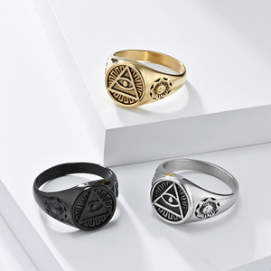 2024 Vintage Men'S Punk Jewelry Accessories Eye Of Horusring Illuminati Triangle Freemason Ring Alloy For Party Occasion