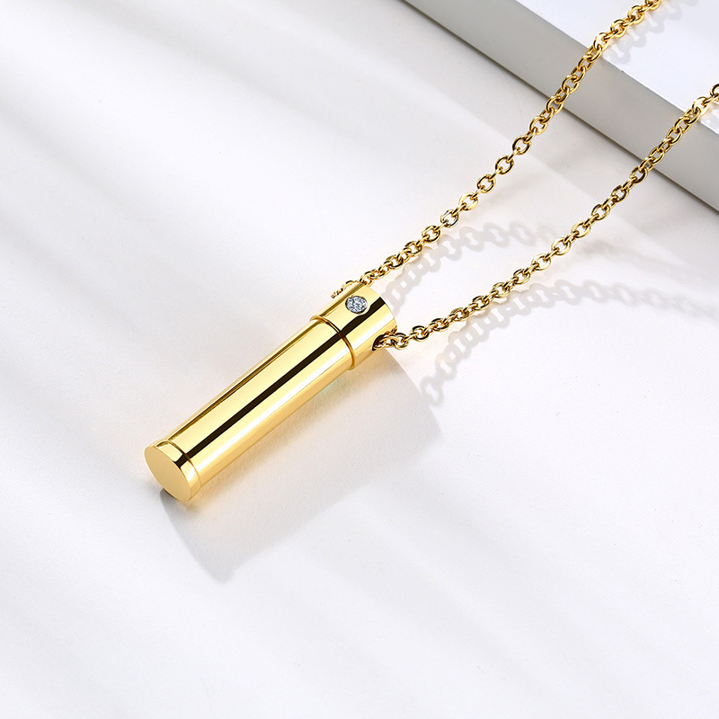 Gold Black Plated Urn Pendant Single Cubic Zircon Inlay Cylinder Cremation Pet Dog Urn Ash Memory Pendant Necklace