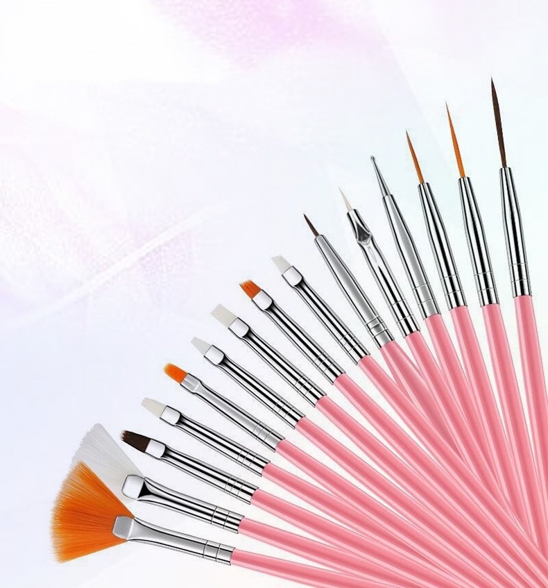 15pcs Nail Art Brush Set 4 Colors Nylon Mixing Painting Brush Tools Gel Nail Polish Black Fingernail Brush Manicure Supplier