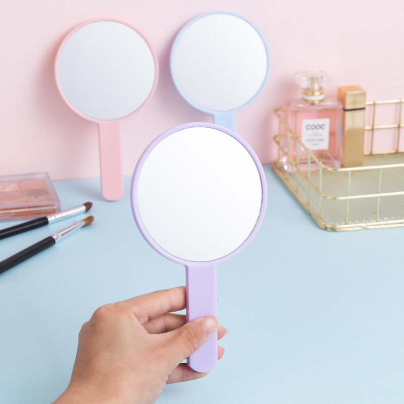 Round Shapes Customized Logo Cosmetic Mirror Private Label Plastic Portable Handheld Makeup Mirror With Handle