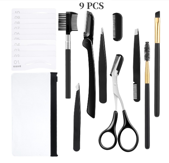 2024 Stainless Steel Folding Eyebrow Trimmer For Beginners Eyebrow Trimmer Black Eyebrow Comb Eyelash Makeup Kit Set