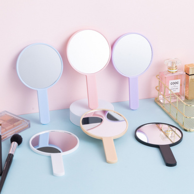 Round Shapes Customized Logo Cosmetic Mirror Private Label Plastic Portable Handheld Makeup Mirror With Handle