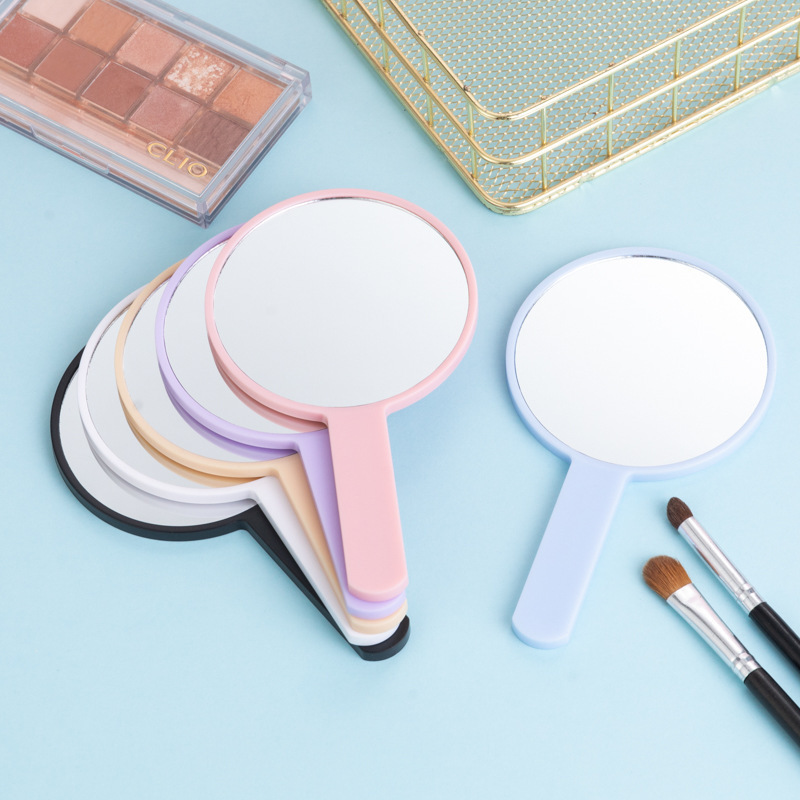 Round Shapes Customized Logo Cosmetic Mirror Private Label Plastic Portable Handheld Makeup Mirror With Handle