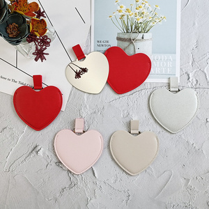 Heart Shaped Pocket Shatterproof Mirror With Pu Leather Bag Mini Mirror Portable For Travel Custom Logo Stainless Steel Mirror