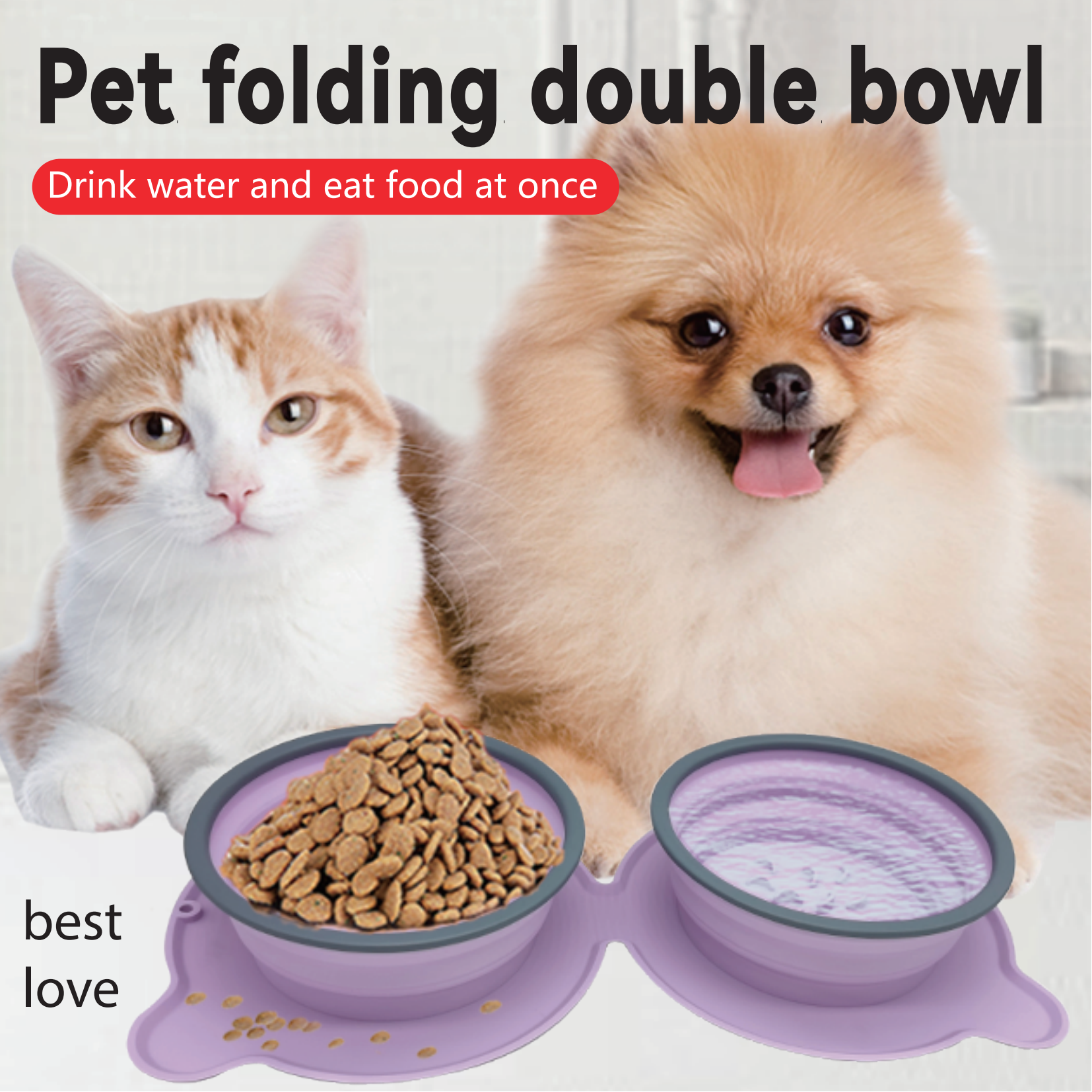 Portable Pet Silicone Folding Bowl Outdoor Travel Hang Pet Drinking Water Anti suffocation Feeding Double Bowl