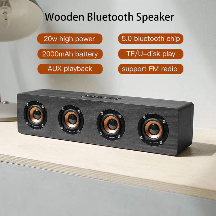 Wooden Soundbar Bluetooth Speaker Music Acoustic System 20W HIFI Stereo Music Surround LED Display Outdoor Speaker With FM Radio