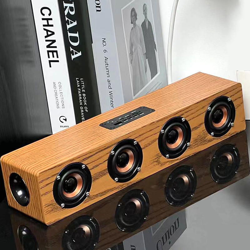 Wooden Soundbar Bluetooth Speaker Music Acoustic System 20W HIFI Stereo Music Surround LED Display Outdoor Speaker With FM Radio