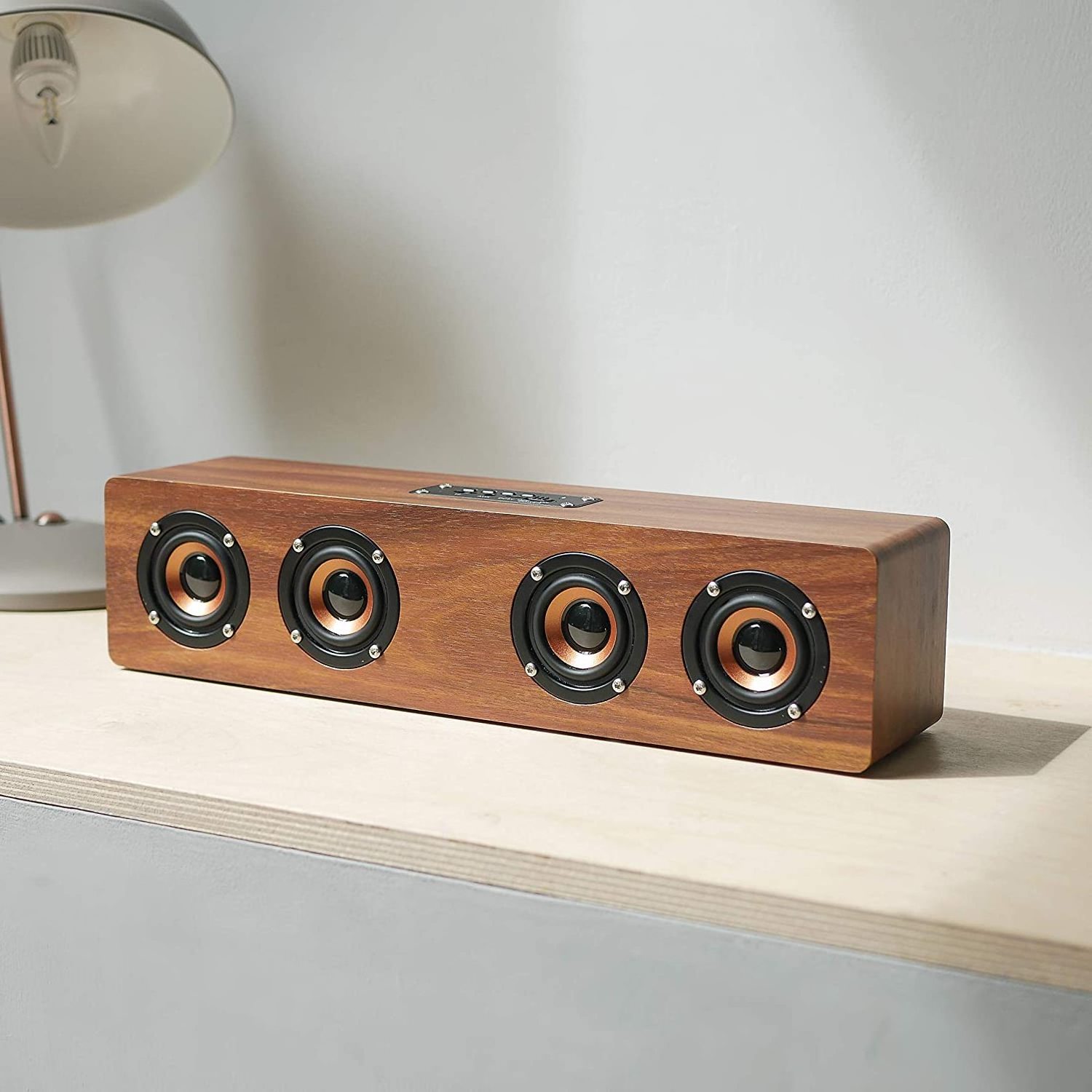 Wooden Soundbar Bluetooth Speaker Music Acoustic System 20W HIFI Stereo Music Surround LED Display Outdoor Speaker With FM Radio